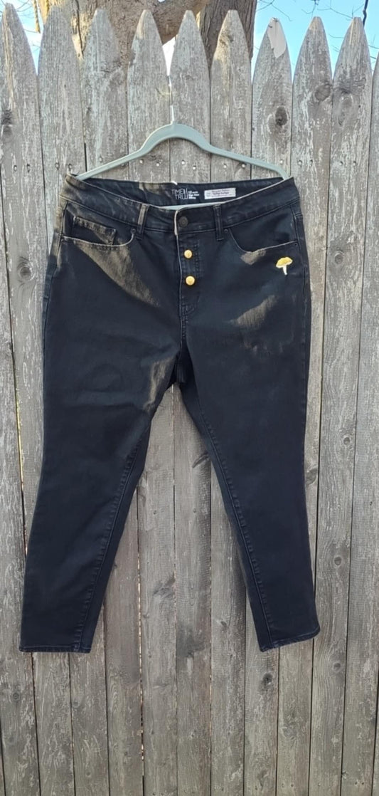 Black Hand Embroidered Jeans - Mushrooms